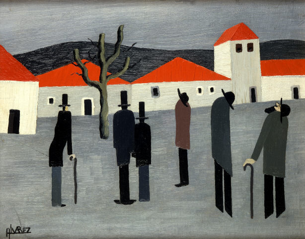 José Dominguez Alvarez, ‘Houses with figures from a dream’. Oil on cardboard and canvas. Modern Collection