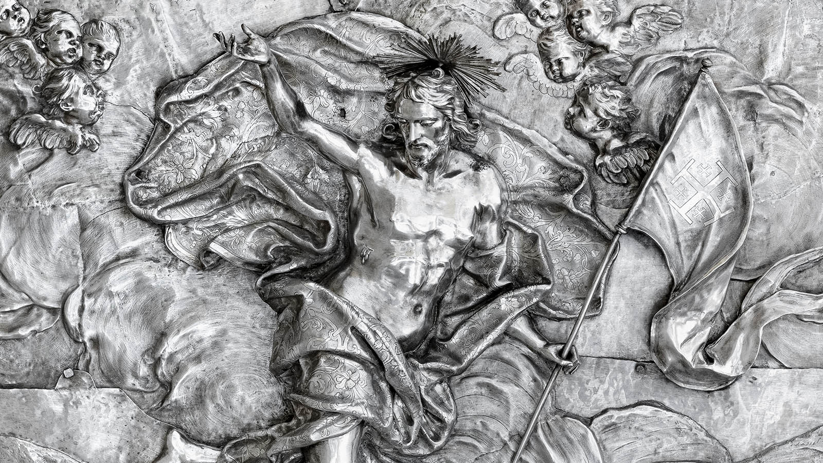 Relief with Resurrection of Jesus [detail]. Naples, Italy, 1736. Silver. Custody of the Holy Land, Jerusalem.
