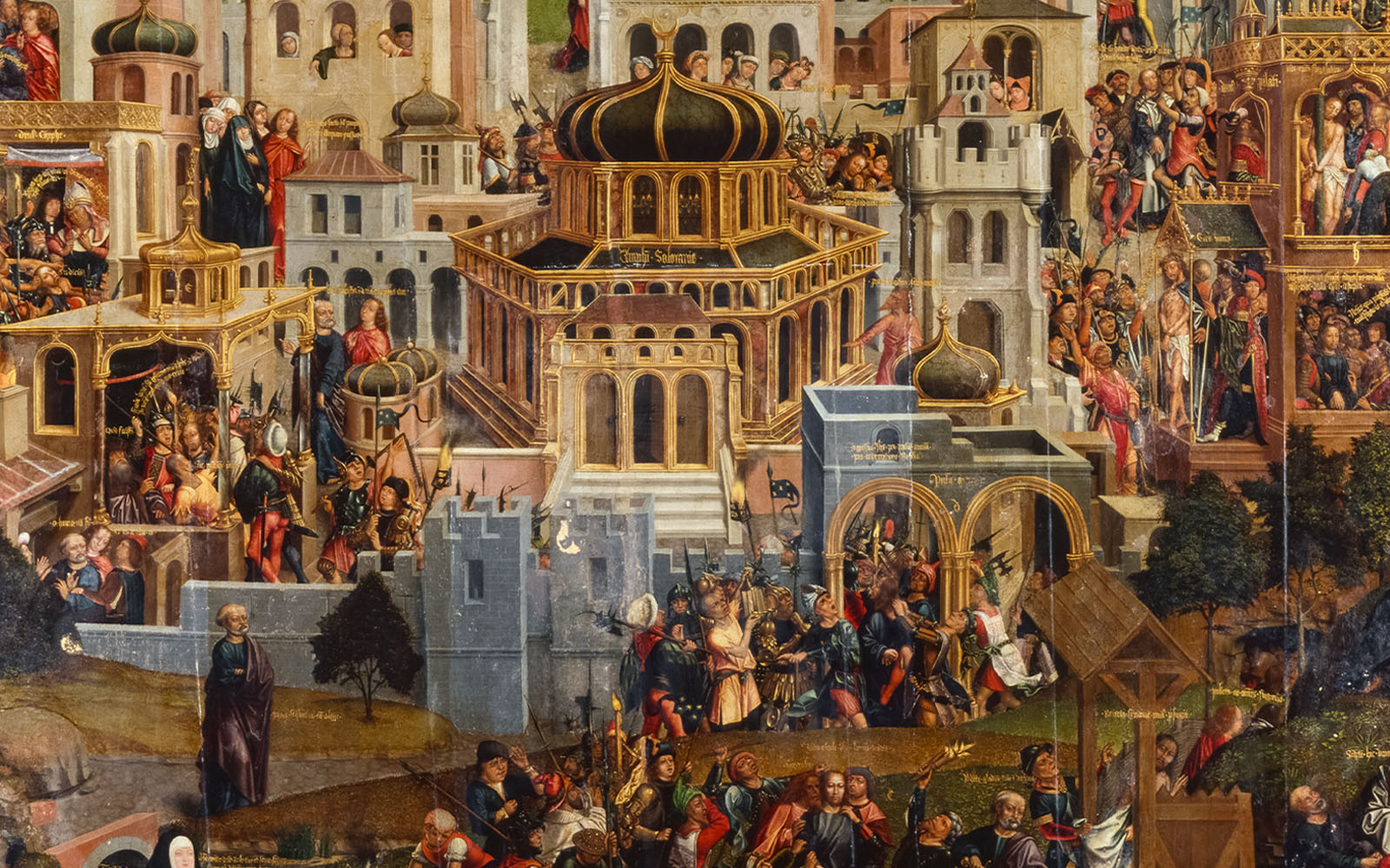 ‘Panorama of Jerusalem’ (detail). Flanders, c. 1517. Oil on oak panel. Museu Nacional do Azulejo, Lisbon, inv. MNAz 1 Pint. Photo: © Manuel Palma. Direção-Geral do Património Cultural / Arquivo de Documentação Fotográfica (DGPC/ADF)