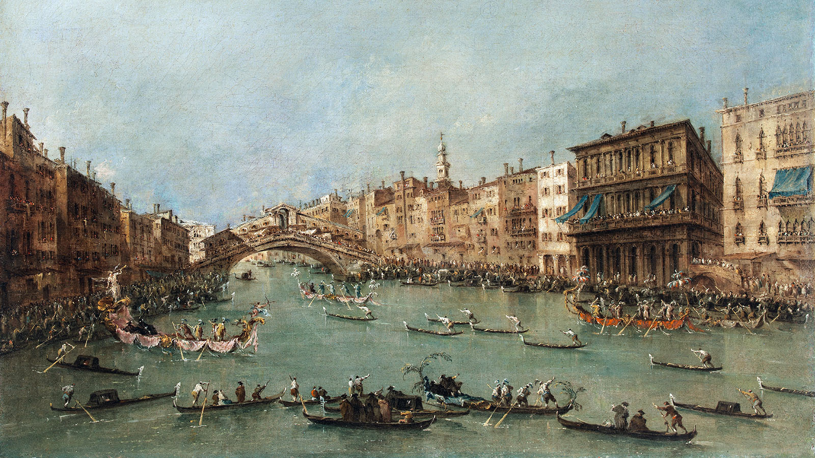 Francesco Guardi, ‘Regatta on the Grand Canal near Rialto Bridge’. Venice, c. 1780-1790. Oil on canvas. Calouste Gulbenkian Museum, inv. 389