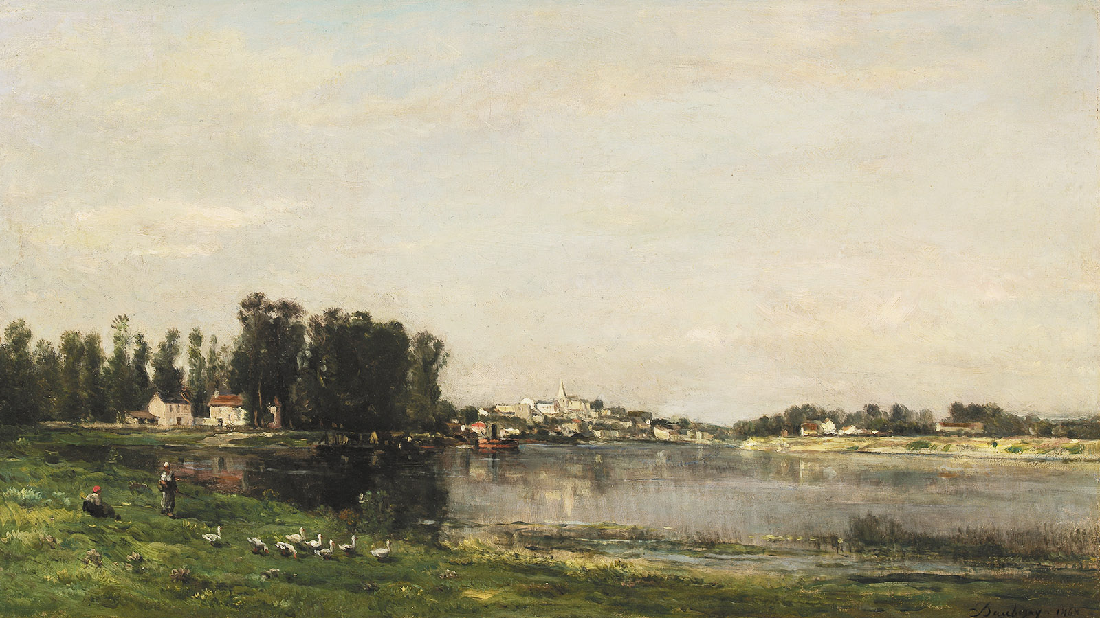 Charles-François Daubigny, ‘Conflans’. France, 1868. Oil on wood. Calouste Gulbenkian Museum