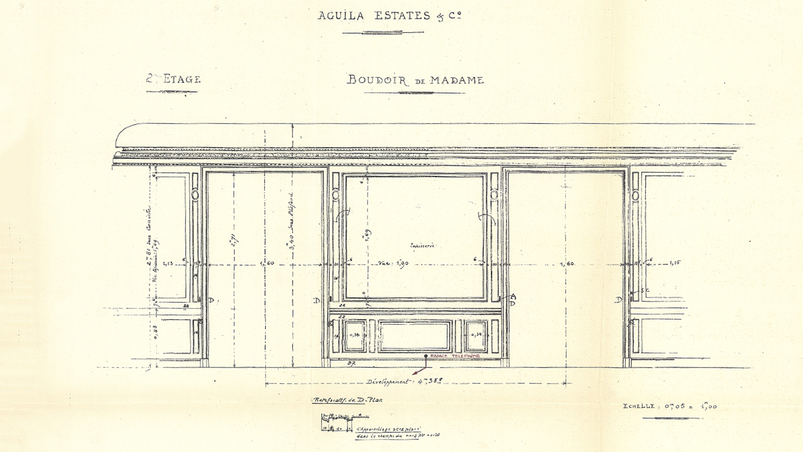 Design for Nevarte Gulbenkian's «boudoir», 1924-1927. Nevarte's «boudoir», or living room, was specially designed to showcase a set of tapestries from her husband’s collection. Gulbenkian Archives, GV DIV 00502.