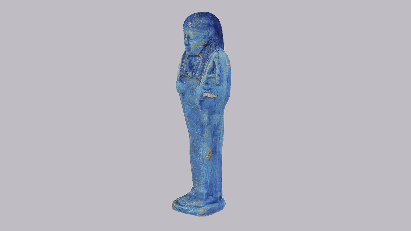 Funerary statuette. Egypt, Late Period or Greco-Roman Period. Faïence. Nevarte had a strong connection with Cairo, where she lived, in addition to other places such as Constantinople, London, Paris, Vichy, Lisbon, and Estoril. Calouste Gulbenkian Museum.