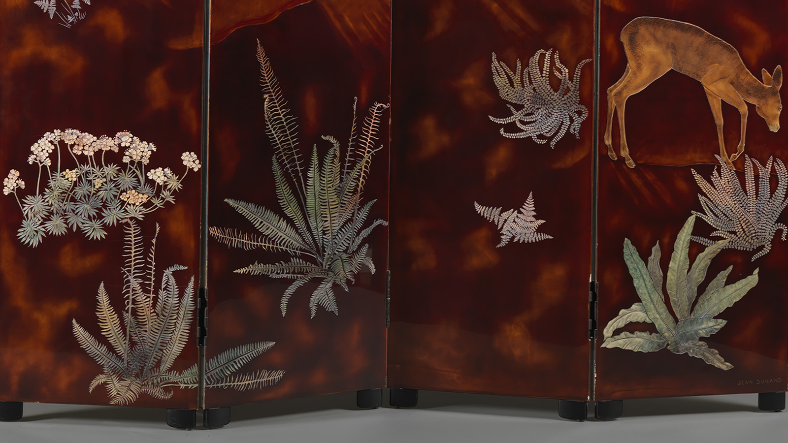 Jean Dunand, The ‘Roe Deer’ screen. France, c. 1932-1935. Lacquered wood, copper applications. Calouste Gulbenkian Museum