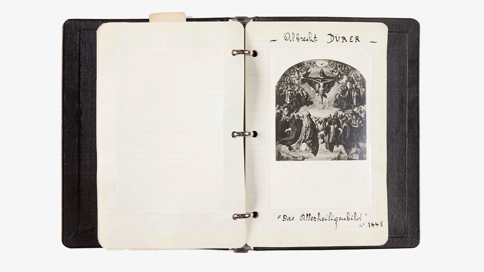 Page from Calouste Gulbenkian's travel diary with the reproduction of a drawing by Albrecht Dürer, ‘Das Allerheiligenbild’. Calouste Gulbenkian's travel diary, 1933. Gulbenkian Archives.