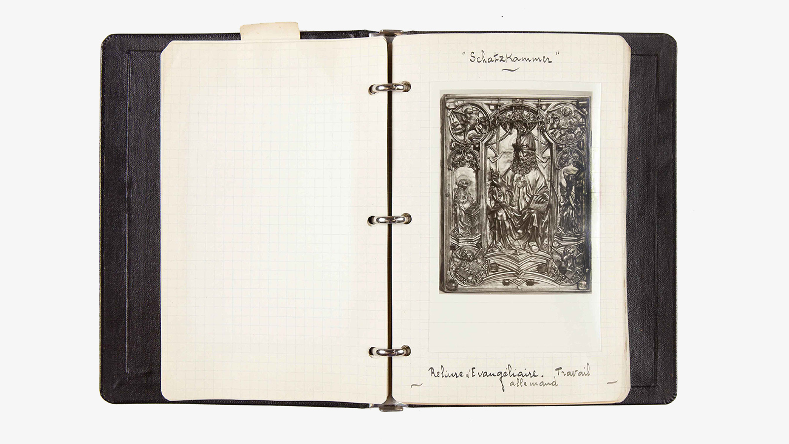 Page from Calouste Gulbenkian's travel diary with the binding of an Evangeliary from the collection of the Kaiserliche Schatzkammer. Calouste Gulbenkian's travel diary, 1933. Gulbenkian Archives.