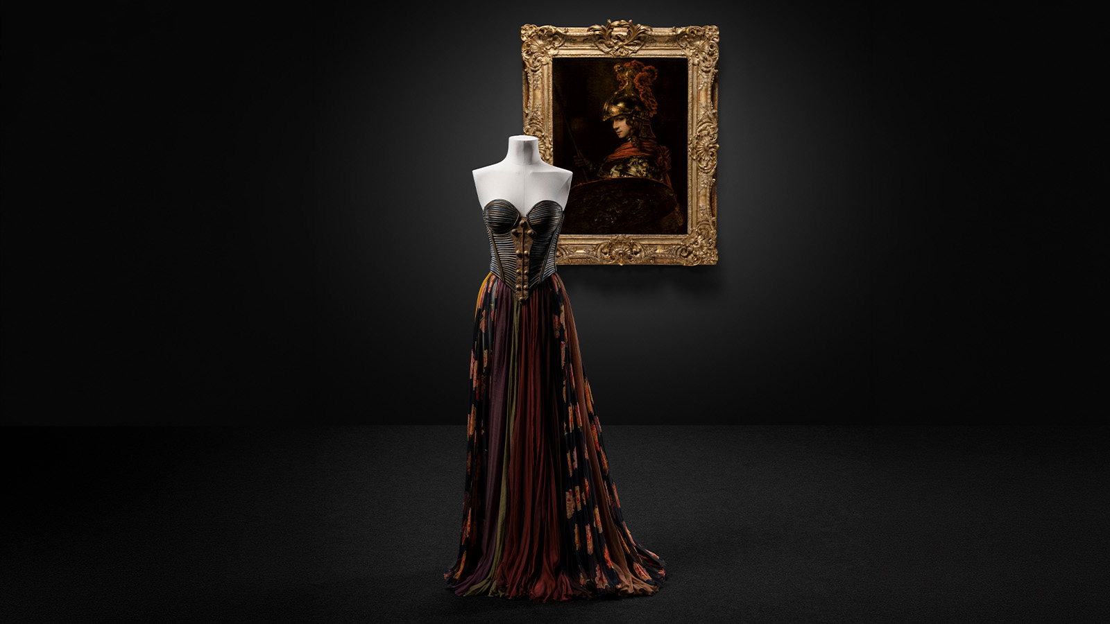 Christian Lacroix Kiss me Dogon bodice and skirt Haute couture Fall/Winter 1992/93 Leather, silk, metal and printed silk chiffon MUDE, Lisbon MUDE/Coleção Francisco Capelo/MUDE.M.0198 Rembrandt Harmenszoon van Rijn and pupil Pallas Athena Holland, c. 1657 Oil on canvas Calouste Gulbenkian Museum, inv. 1488 Calouste Gulbenkian Foundation. Photo: © Jon Cazenave